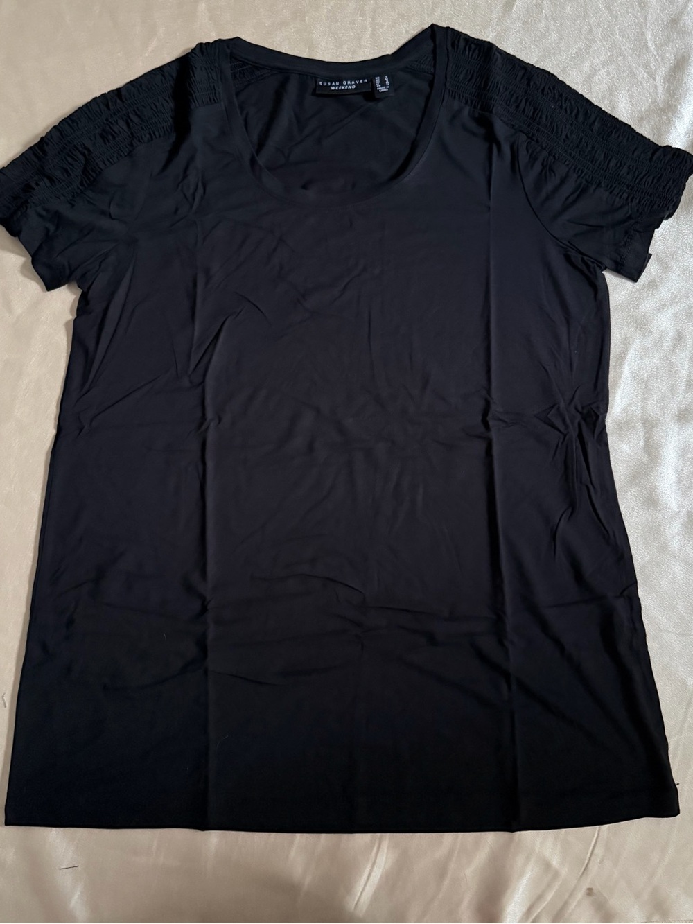 Susan Graver Weekend Cool Touch Raglan Ruched Cap-Sleeve Top Small A602011 NWOT